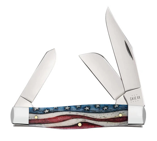 Case XX #64142 - Stockman/Large - Star Spangled, Patriotic Smooth Natural Bone